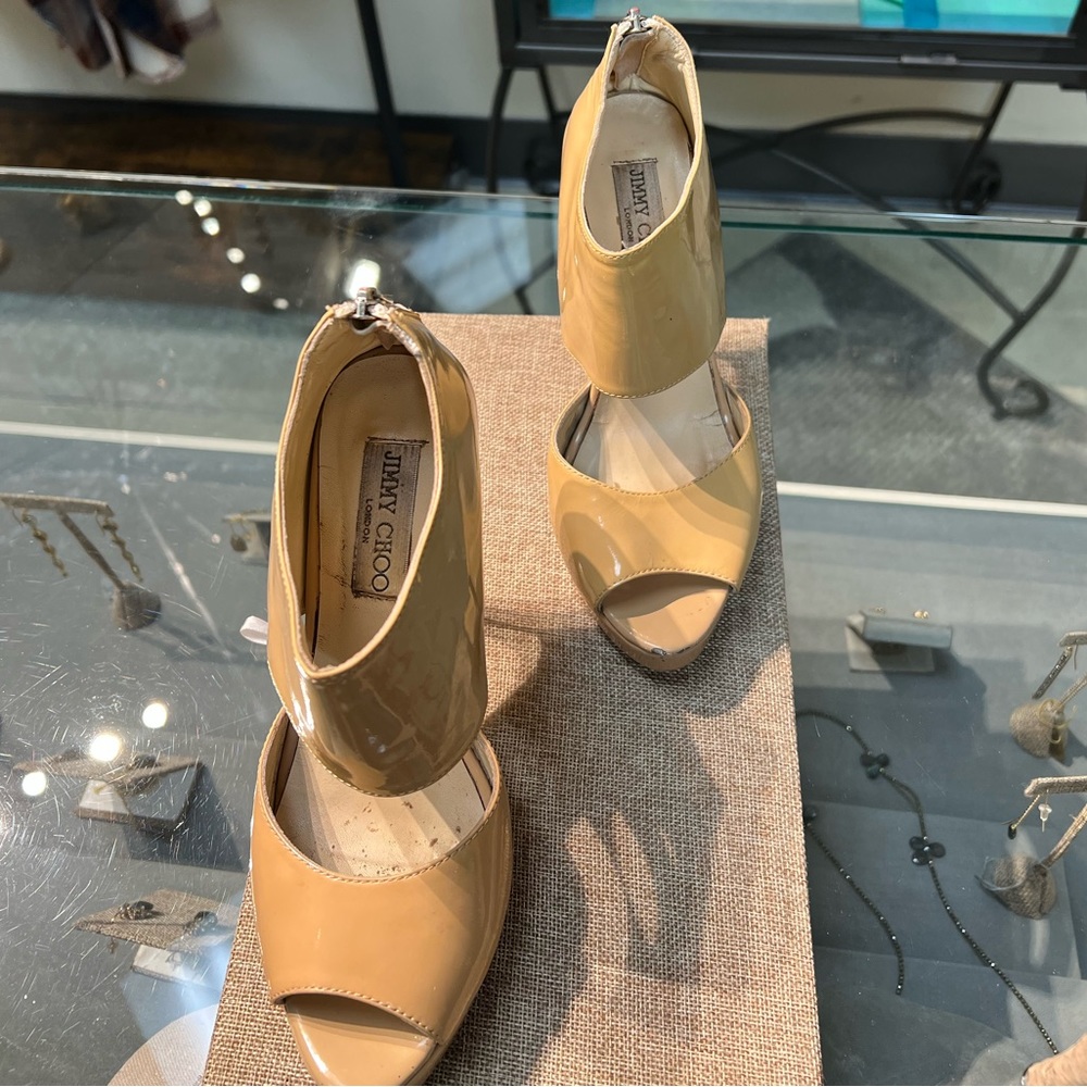 JIMMY CHOO Lagoon Nude Patent Leather Heels